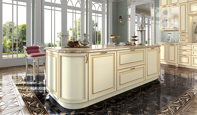 Белые кухни Кухня Виконт ваниль с золотой патиной