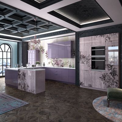 Фиолетовые кухни Кухня Флавия с монохромной печатью