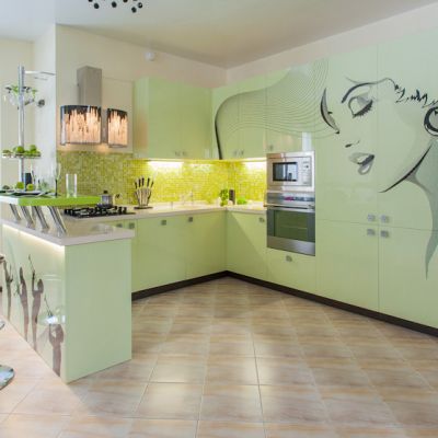 Зеленые кухни Кухня Флавия с цветной печатью