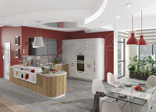 дизайн кухни в бело-коричневых тонах