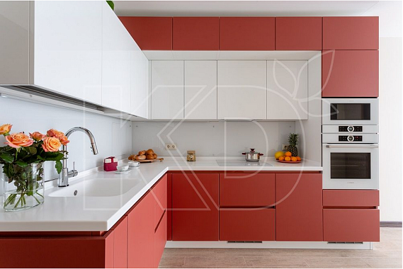 Угловые кухни красного цвета